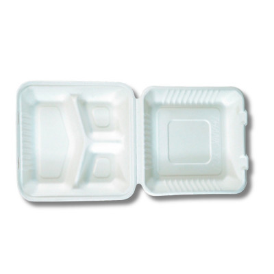 Papírdoboz ételes 3 részes HP4, 23 x 23 x 8cm komposztálható cukornád 100 db/csomag, natúr
