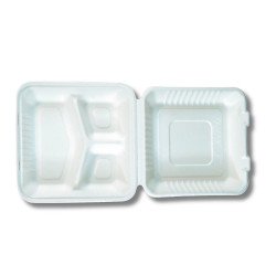 Papírdoboz ételes 3 részes HP4, 23 x 23 x 8cm komposztálható cukornád 100 db/csomag, natúr Elviteles doboz Egyéb