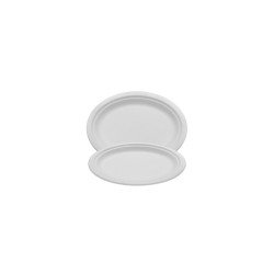 Tányér lapos ovális 25,4 x 19,05 cm komposztálható cukornád 125 db/csomag, natúr Levestál, tányér Egyéb