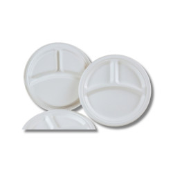 Papírtányér 3 részes 25,4 cm komposztálható cukornád 125 db/csomag natúr Street food - party kellékek Egyéb