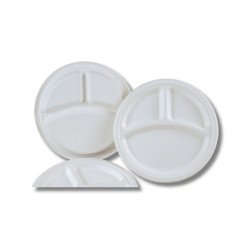 Tányér lapos D 25,4 cm 3 részes komposztálható cukornád 125 db/csomag, natúr Levestál, tányér Egyéb