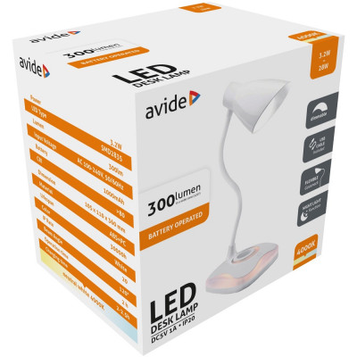 Asztali lámpa LED, AVIDE USB, 3,2W, 4000K, fehér