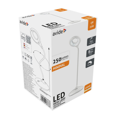 Asztali lámpa LED, AVIDE Minimal, 4W, 4000K, fehér