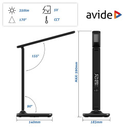 Asztali lámpa LED, AVIDE Irodai bőrhatású naptár Nathan, 6W, 5000K, fekete