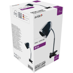 Asztali lámpa, AVIDE Csiptethető, E27, max 15W, fekete Iroda üzemeltetés, munkavédelem Avide