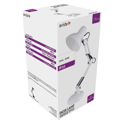 Asztali lámpa, AVIDE Basic Vintage plasztik, max 60W, fehér