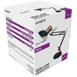 Asztali lámpa, AVIDE Basic Vintage teljes fém, max 60W, fekete Iroda üzemeltetés, munkavédelem Avide