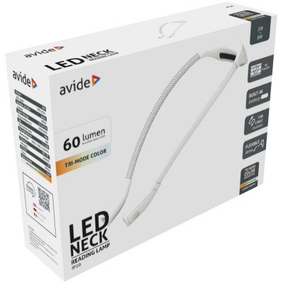 Olvasólámpa, LED, flexibilis nyakkal, 2W, AVIDE, fehér