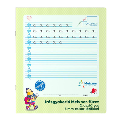 Füzet iskolai, 32lap, írás gyakorló 2.osztályos álló Süni Meixner