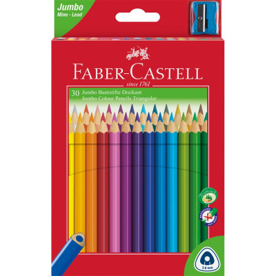 Színes ceruza készlet háromszögletű + hegyező Jumbo Junior Faber-Castell  30klf. szín
