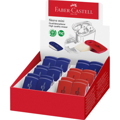 Radír műanyag tartóban mini SLEEVE Faber-Castell piros,kék