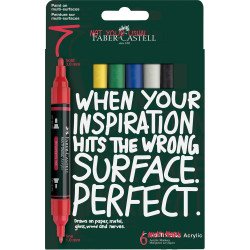 Akril marker készlet, kétvégű MULTIMARK alapszínek Faber-Castell fehér, sárga, eperpiros, zöld, kék, fekete 6klf. szín Író- irodaszer, papíráru Faber - Castell