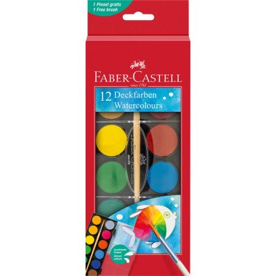 Vízfesték készlet 30mm-es festék gombokkal + ecset Faber-Castell 12klf. szín