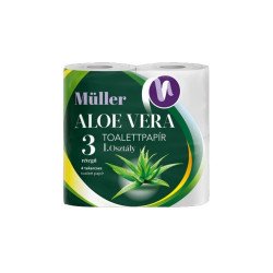 Toalettpapír 3 rétegű kistekercses 100% cellulóz 100 lap/tekercs 4 tekercs/csomag Aloe Vera Müller fehér Iroda üzemeltetés, munkavédelem Müller