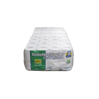 Toalettpapír 2 rétegű kistekercses 100 % cellulóz 250 lap/tekercs 8 tekercs/csomag EcoGreen Plus Carta Igienica Paperdi