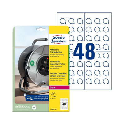 Etikett címke, o20mm, visszaszedhető 48 címke/ív, 10 ív/doboz, Avery fehér