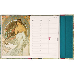 Határidőnapló mágnessel záródó, heti, fehér lapokkal Alphonse Mucha 110x160mm, Presco