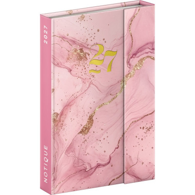 Határidőnapló mágnessel záródó, heti, fehér lapokkal Pink Marble 110x160mm, Presco