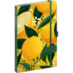 Keménytáblás tervező krémszínű lapokkal, kétheti beosztással, leszorító gumiszalaggal Lemons 130x210mm, Presco Író- irodaszer, papíráru Presco