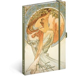 Keménytáblás notesz krémszínű lapokkal, vonalas, leszorító gumiszalaggal Alphonse Mucha – Poetry 130x210mm, Presco Író- irodaszer, papíráru Presco
