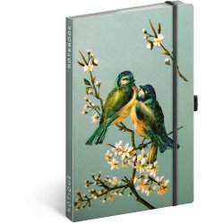 Keménytáblás notesz krémszínű lapokkal, pontozott, leszorító gumiszalaggal Birds 130x210mm, Presco Író- irodaszer, papíráru Presco