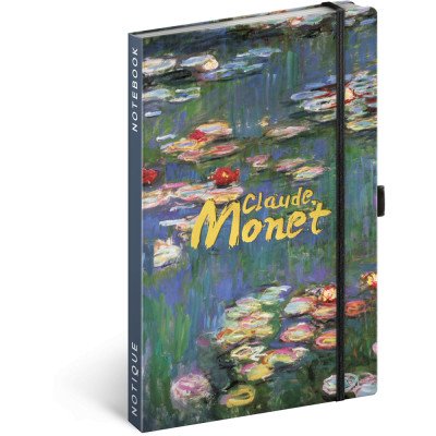 Keménytáblás notesz krémszínű lapokkal, vonalas, leszorító gumiszalaggal Claude Monet 130x210mm, Presco