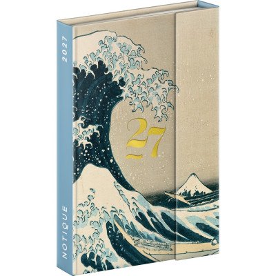 Határidőnapló mágnessel záródó, heti, fehér lapokkal Katsushika Hokusai 110x160mm, Presco