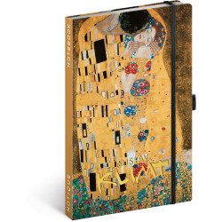 Keménytáblás notesz krémszínű lapokkal, vonalas, leszorító gumiszalaggal Gustav Klimt 130x210mm, Presco Író- irodaszer, papíráru Presco