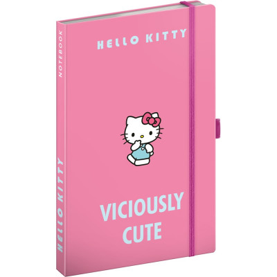 Keménytáblás notesz krémszínű lapokkal, vonalas, leszorító gumiszalaggal Hello Kitty 130x210mm, Presco