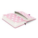 Keménytáblás notesz krémszínű lapokkal, vonalas, leszorító gumiszalaggal Hello Kitty 130x210mm, Presco