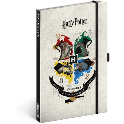 Keménytáblás notesz krémszínű lapokkal, vonalas, leszorító gumiszalaggal Harry Potter 130x210mm, Presco