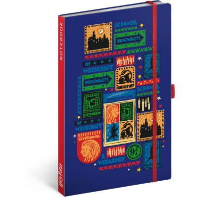 Keménytáblás notesz krémszínű lapokkal, vonalas, leszorító gumiszalaggal Harry Potter – Hogwarts 130x210mm, Presco