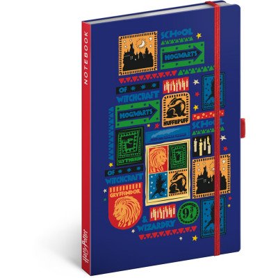 Keménytáblás notesz krémszínű lapokkal, vonalas, leszorító gumiszalaggal Harry Potter – Hogwarts 130x210mm, Presco