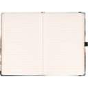 Keménytáblás notesz krémszínű lapokkal, vonalas, leszorító gumiszalaggal Japan 130x210mm, Presco