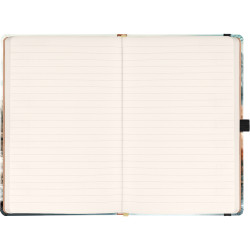 Keménytáblás notesz krémszínű lapokkal, vonalas, leszorító gumiszalaggal Japan 130x210mm, Presco