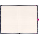 Keménytáblás notesz krémszínű lapokkal, vonalas, leszorító gumiszalaggal Kuromi 130x210mm, Presco
