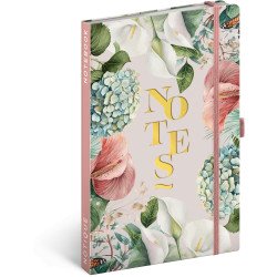 Keménytáblás notesz krémszínű lapokkal, vonalas, leszorító gumiszalaggal Lilium 130x210mm, Presco Író- irodaszer, papíráru Presco