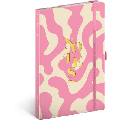 Keménytáblás notesz krémszínű lapokkal, vonalas, leszorító gumiszalaggal Pink 130x210mm, Presco