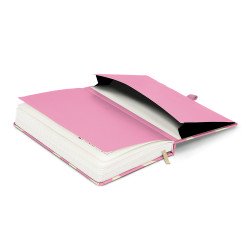Keménytáblás notesz krémszínű lapokkal, vonalas, leszorító gumiszalaggal Pink 130x210mm, Presco Író- irodaszer, papíráru Presco
