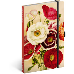 Keménytáblás notesz krémszínű lapokkal, vonalas, leszorító gumiszalaggal Poppies 130x210mm, Presco Író- irodaszer, papíráru Presco