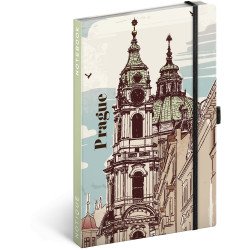 Keménytáblás notesz krémszínű lapokkal, vonalas, leszorító gumiszalaggal Prague 130x210mm, Presco Író- irodaszer, papíráru Presco