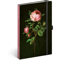 Keménytáblás notesz krémszínű lapokkal, pontozott, leszorító gumiszalaggal Roses 130x210mm, Presco Író- irodaszer, papíráru Presco