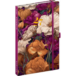 Keménytáblás tervező krémszínű lapokkal, kétheti beosztással, leszorító gumiszalaggal Vintage Flowers 130x210mm, Presco Író- irodaszer, papíráru Presco