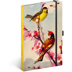 Keménytáblás notesz krémszínű lapokkal, vonalas, leszorító gumiszalaggal Birds – Sakura 130x210mm, Presco Író- irodaszer, papíráru Presco