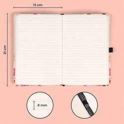 Keménytáblás notesz krémszínű lapokkal, vonalas, leszorító gumiszalaggal Birds – Sakura 130x210mm, Presco Író- irodaszer, papíráru Presco