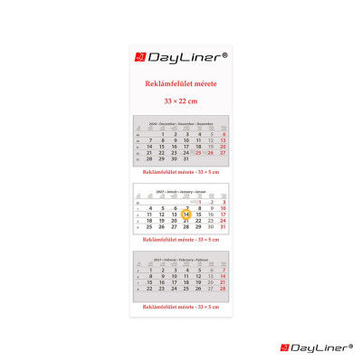 Speditőr naptár 3 tömb, 3 hónap SP-3 330 × 880 mm, fehér lapokkal Fejrész üres Dayliner 2027.