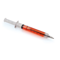 Golyóstoll nyomógombos műanyag piros test, Vaccine, írásszín kék 50db/doboz