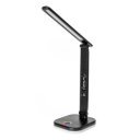 Asztali LED lámpa, RGB, állítható, vezeték nélküli töltővel, órával Platinet fekete
