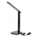 Asztali LED lámpa, RGB, állítható, vezeték nélküli töltővel, órával Platinet fekete