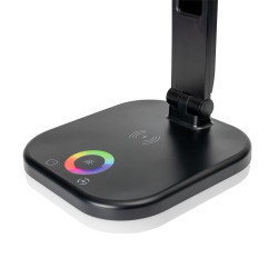 Asztali LED lámpa, RGB, állítható, vezeték nélküli töltővel, órával Platinet fekete